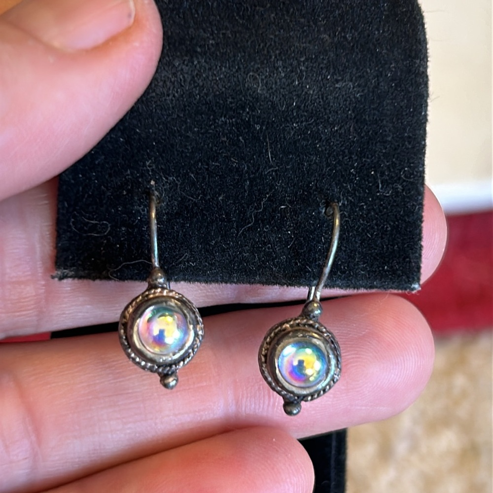 Sterling Silver Aurora Borealis vintage earrings - Picture 3 of 6